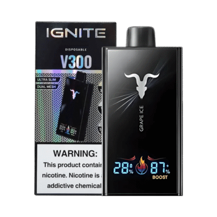 Dispositivo desechable IGNITE 30K con 5% de nicotina y batería de 800mAh, ofreciendo una experiencia potente y refrescante, disponible en varios sabores.